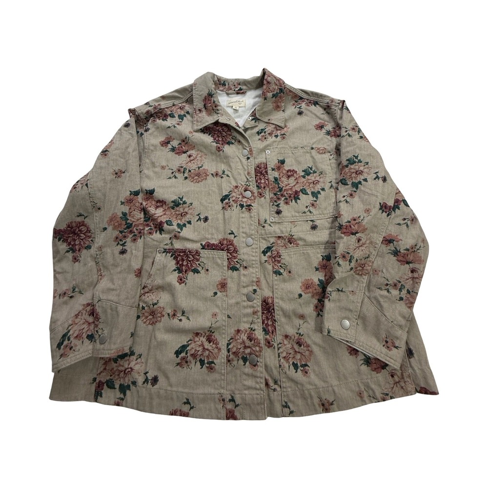 Universal Thread Floral Jacket Womens XXL Khaki Pink Cotton Utility Cottagecore
